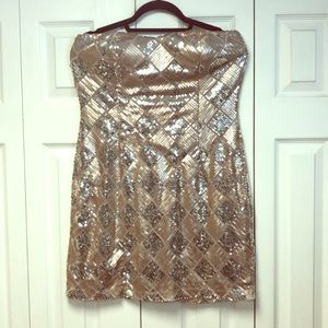 Gold and silver sequin Strapless Dress